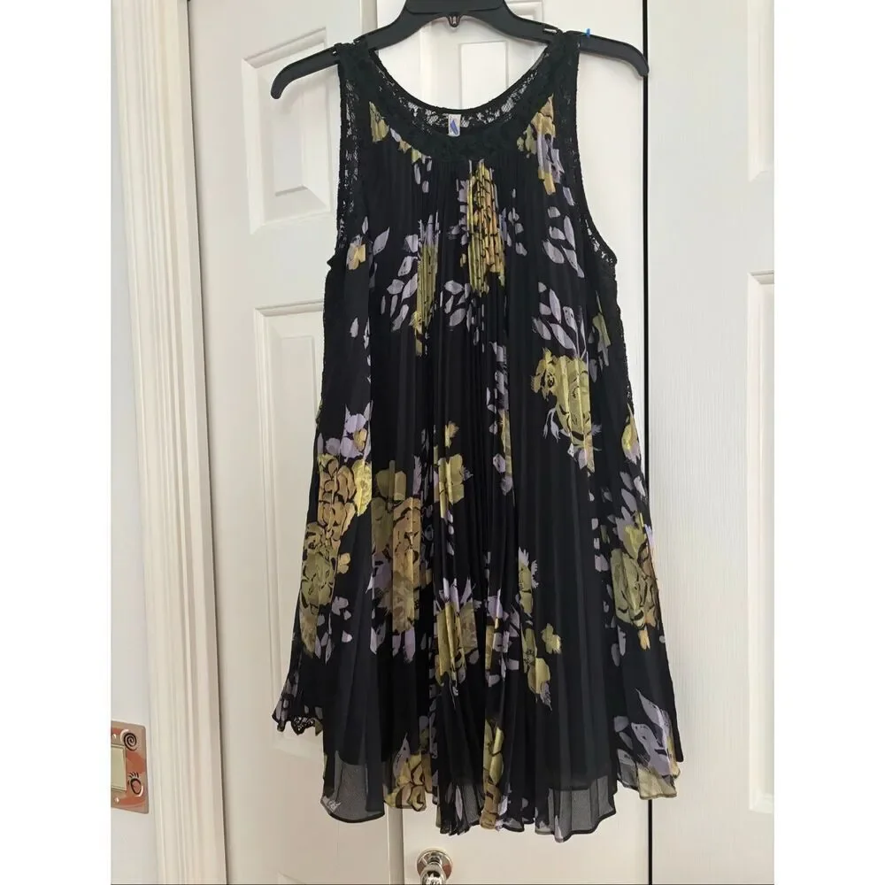 Free People Pleated Mini Dress With Lace Detail